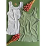 Linea, 2’li Çağla Yeşili ve Beyaz Renk, Ribanalı Kalın Askılı, Pamuklu Kadın Bluz-Atlet - 2XL