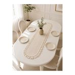 linea natura home Kenarı Fırfırlı Krem Keten Bohem Vintage Runner