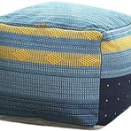 Linen Cube Bean Bag Cover Storage Ottoman Floor Cushion Indoor Outdoor Pouffe Foot Rest with Tassel (Brown 42x42x33cm) (Blue 42x42x33cm)