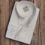 Linen Keten Hafif Kumaş Uzun Kollu Ekru Erkek Gömlek (Regular Kalıp) - 4XL