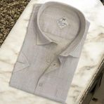 Linen Keten Klasik Kısa Kollu Bej Erkek Gömlek (Regular Kalıp) - XL