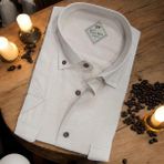Linen Keten Klasik Kısa Kollu Ekru Çift Cepli Erkek Gömlek (Regular Kalıp) - 4XL
