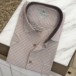 Linen Keten Klasik Kısa Kollu Kahverengi Çizgili Erkek Gömlek (Regular Kalıp)
