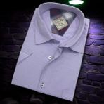 Linen Keten Klasik Kısa Kollu Lila Erkek Gömlek (Regular Kalıp) - XL