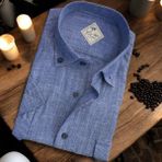 Linen Keten Klasik Kısa Kollu Mavi Çift Cepli Erkek Gömlek (Regular Kalıp) - 4XL
