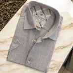 Linen Keten Klasik Kısa Kollu Vizon Erkek Gömlek (Regular Kalıp) - 2XL