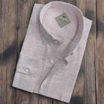 Linen Keten Klasik Uzun Kollu Ekru Erkek Gömlek (Regular Kalıp) - XL