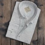 Linen Keten Klasik Uzun Kollu Gri Erkek Gömlek (Regular Kalıp) - 3XL