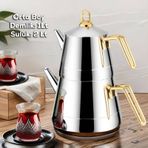Lines 3058 Piramit Metal Kulplu Paslanmaz Ortaboy Çelik Çaydanlık
