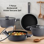 Lines L-5090 İndüksiyon Taban Bio Seramik Kristal 7 Parça Gri Tencere Seti