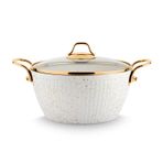 Lines Maya Granit Altın Kulp Beyaz 18 cm Desenli Derin Tencere