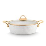 Lines Maya Granit Desenli Altın Kulp Beyaz 28 cm Basık Tencere