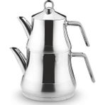 Lines Naz Gümüş Metal Kulp Kendinden Süzgeçli Paslanmaz Çelik Çaydanlık Mini Boy