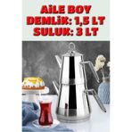 Lines Piramit Paslanmaz Çelik Çaydanlık Takımı Aile Boy Metal Kulp 3059