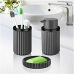 Lines Serisi Gri Banyo Seti, 3 Parça Oval Akrilik Sabunluk Fırçalık ve Sıvı Sabunluk Takımı - 3319