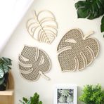 Lineshading 3 Adet Ahşap Rattan Palmiye Ağacı Duvar Dekoru Monstera yaprağı Ahşap Duvar Sanatı Boho Kreş Duvar Dekoru Tropikal Bitki Rattan Ev Banyo Kreş Dekoru için Duvar Dekoru (Monstera Yaprak)