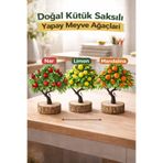 Lineva Dekoratif Doğal Kütük Saksılı Yapay Meyve Ağacı – Nar Limon Mandalina Masa & Ev Ofis Dekoru