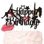 LINGBOOM Pole Dance Happy Birthday Cake Topper Siyah Glitter Komik Seksi Pasta Süslemeleri Spor Tema Kutup Dansçı Bekarlığa Veda Düğün Gelin Duş Doğum Günü Partisi Malzemeleri