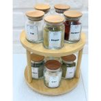 Lingo Home Dönen Bambu Stantlı Vakum Kapaklı Cam Baharatlık Seti 290CC (9*7cm) Kavanoz Saklama Kabı Takımı - Şeffaf - Açık Kahverengi