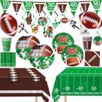 LINHAXM Futbol Partisi Malzemeleri Seti - Tabaklar, Peçeteler, Bardaklar, Afiş, Asılı Girdap, Futbol Balonları, Futbol Doğum Günü ve Bagaj Kapağı Parti Süslemeleri için Touchdown Masa Örtüsü, 24