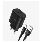 Linktech C303 Strong 18W USB-A Tip-C Kablolu Siyah Hızlı Şarj Adaptörü ve Şarj Aleti