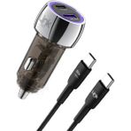 Linktech C437 55W Dual PD30W + QC25W Şeffaf Araç Şarj Aleti Type-C To Type-C Kablo Set - Siyah