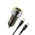 Linktech C438 55W Dual Pd30w + Qc25w Şeffaf Araç Şarj Aleti Type-C To Lightning Kablo Set