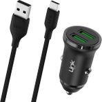 LinkTech C483e 12W 2x USB + Type-C USB Kablo Araç İçi Şarj Aleti Set Siyah