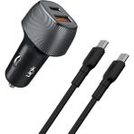 Linktech C499 43W Araç Şarj Aleti 2x USB Type-C To Type-C Kablo Set - Siyah