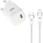 Linktech G821 Supper Silicon Tech 20W PD USB-C Beyaz Seyahat Şarj Aleti Lightning Kablo Set