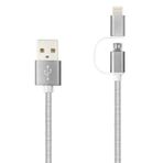 LinkTech K555 2in1 Micro USB + iPhone 1.2mt Şarj ve Data Kablosu Silver-Gri