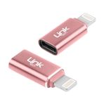 Linktech O190 Type-C To Lightning Dönüştürücü Metal Adaptör - Rose Gold