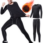 Linlook Çocuk termal iç çamaşırı, spor, nefes alan fonksiyonel iç çamaşırı, kayak iç çamaşırı, genç kış spor iç çamaşırı seti, futbol termal atleti, uzun kollu üst + uzun iç çamaşırı, Siyah, 28（140-145）