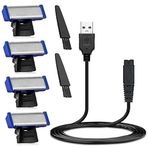 LINMEI Tıraş Makinesi Şarj Kablosu ve Solo Yedek Başlıklar Microtouch Solo Erkek Tıraş Makinesi Elektrikli Düzeltici ile Uyumlu (4 Tıraş Bıçağı ve 1 USB Şarj Kablosu ve 2 Temiz Fırça)