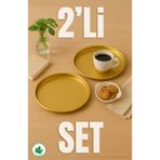 LİNMETAL 2'li Set Lüx Metal Gold Renk 25cm Yuvarlak Tepsi, 2 ADET Kahve Dekoratif Sunumluk
