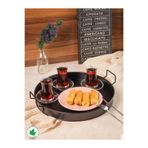 linmetal Pilea 37cm Metal Tepsi, Tel Kulplu Yuvarlak Çay Tepsisi, Sunum Tepsisi, Tel Kulplu Kahve Tepsisi