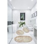 LİNOS HOME Bej Fluffy Banyo Halısı Peluş Paspas Klozet Seti Takımı 50x60(Oval)-60x100(Oval)-60x60(Yuvarlak)