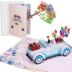 LINPOPUP® Pop-Up Düğün Kartı Düğün Arabası - Arabalı 3D Düğün Kartı, Düğün Tebrik Kartı, Balayı için Hediye Çeki Olarak - Para Hediyesi, Balayı Hediyesi, Zarflı, N38