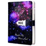 LinYesh PU Deri Şifreli Defter Yazma Defter Seyahat Günlüğü, Kombinasyon Kilidi, Galaxy Yıldızlı Gökyüzü Tasarım Kilitlenebilir Günlük, 215 * 150 mm