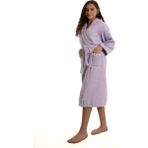 LIO20 Unisex Çocuk Genç 11-17 Yaş Arası Cepli Pamuklu Bukle Kadife Kapüşonlu Garson Boy Bornoz - Turkuaz - 11 - 12 Yaş - Lila
