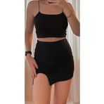 Lion Collection Derin Yırtmaçlı Mini Etek Crop Takım 2'li Set