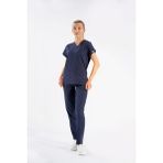 Lion Üniforma Dr. Greys Modeli Likralı Hemşire Forması Yarasa Kol Doktor Scrubs Hastane Takımı - Lacivert - XS