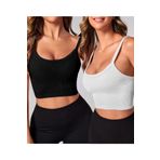 Liona 2 Li Paket U Yaka Siyah Beyaz Renk Desensiz Fitilli Kolsuz Askılı Likralı Fit Crop Top Bluz