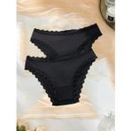 Liona 2'Li Paket Siyah Renk Pamuklu Kenarları Dantelli Likralı Kadın Slip Külot