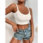 Liona Beyaz Renk U Yaka Düz Desensiz Likralı Kalın Askılı Fitilli Kaşkorse Crop Top Bluz