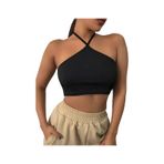 Liona Kadın Boyundan Bağlamalı Siyah Renk Crop Top Bluz 001