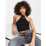 Liona Kadın Halter Yaka Siyah Crop Top Bluz
