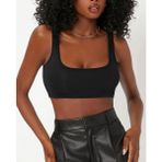Liona Kadın Kare Yaka Siyah Slim Fit Mini Crop Top Bluz - XS