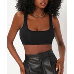 Liona Kadın Kare Yaka Siyah Slim Fit Mini Crop Top Bluz