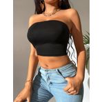 Liona Kadın Siyah Straplez Crop Top Bluz